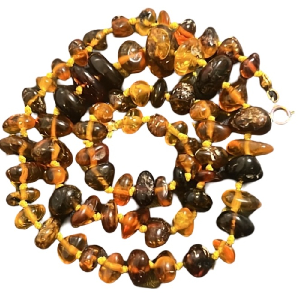 Vintage Genuine Natural Healing Amber Chip Beaded Knotted Graduated Necklace